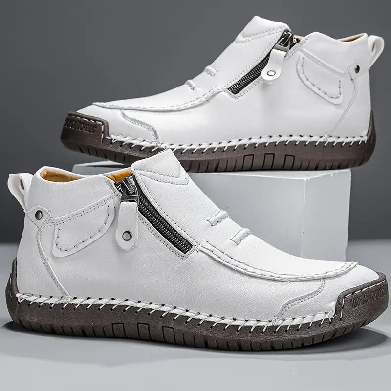 Carl Mens Ankle Boots with Side Zip in White