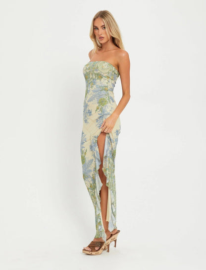 Bloom™ – Strapless Floral Slit Dress (Romantic Summer Main-Character Energy)