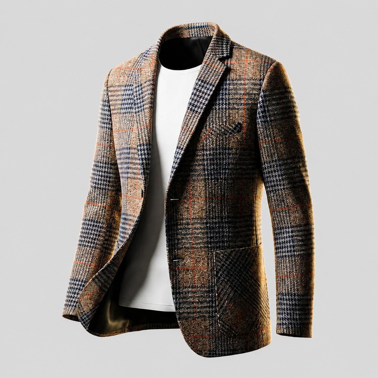 Men's Plaid Wool Blend Blazer, Tailored Fit | Timeless Check Pattern, Structured Cut | Brown or Gray | S–XXL