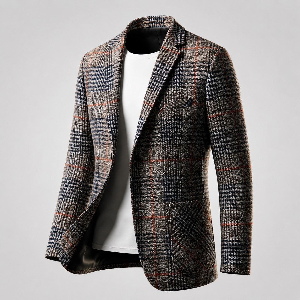 Men's Plaid Wool Blend Blazer, Tailored Fit | Timeless Check Pattern, Structured Cut | Brown or Gray | S–XXL