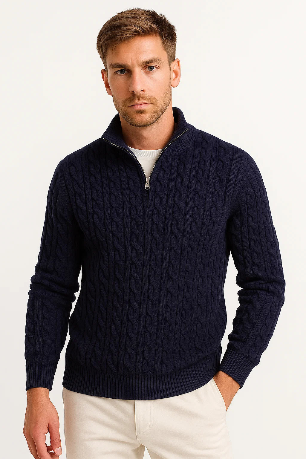 Konrad | Herren Frühlings Zopfmuster QZ Strickpullover — Klassische Struktur in 5 Farben | Westmere