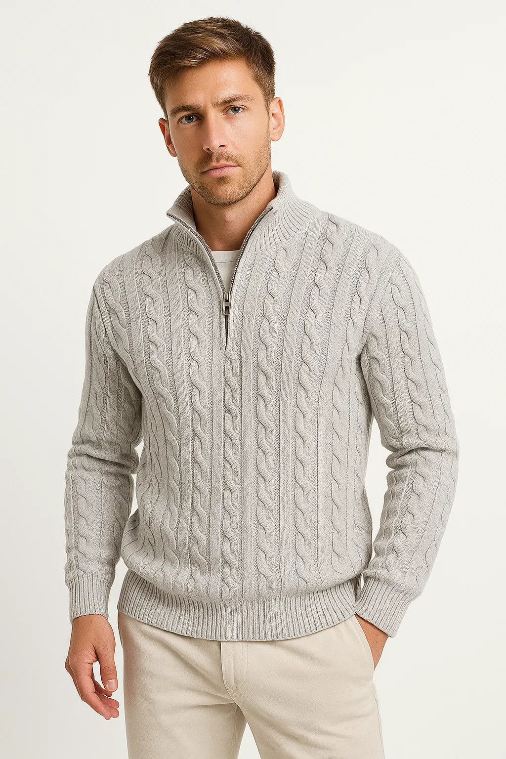 Konrad | Herren Frühlings Zopfmuster QZ Strickpullover — Klassische Struktur in 5 Farben | Westmere