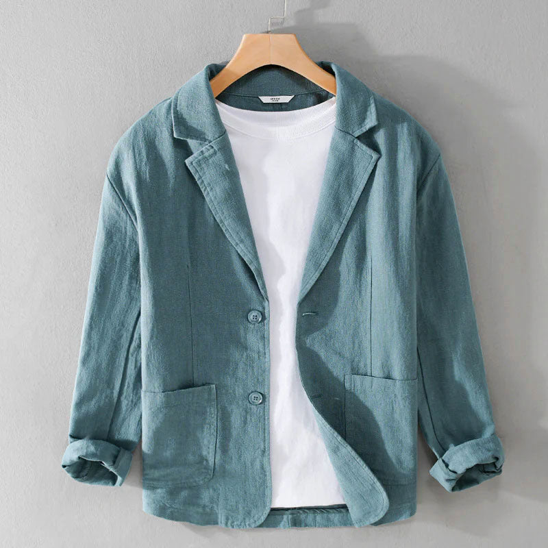 Men's Linen Blazer, Relaxed Tailored Cut | Notch Lapels, Patch Pockets | Beige, Brown, Gray, Blue or Black | S–XXL