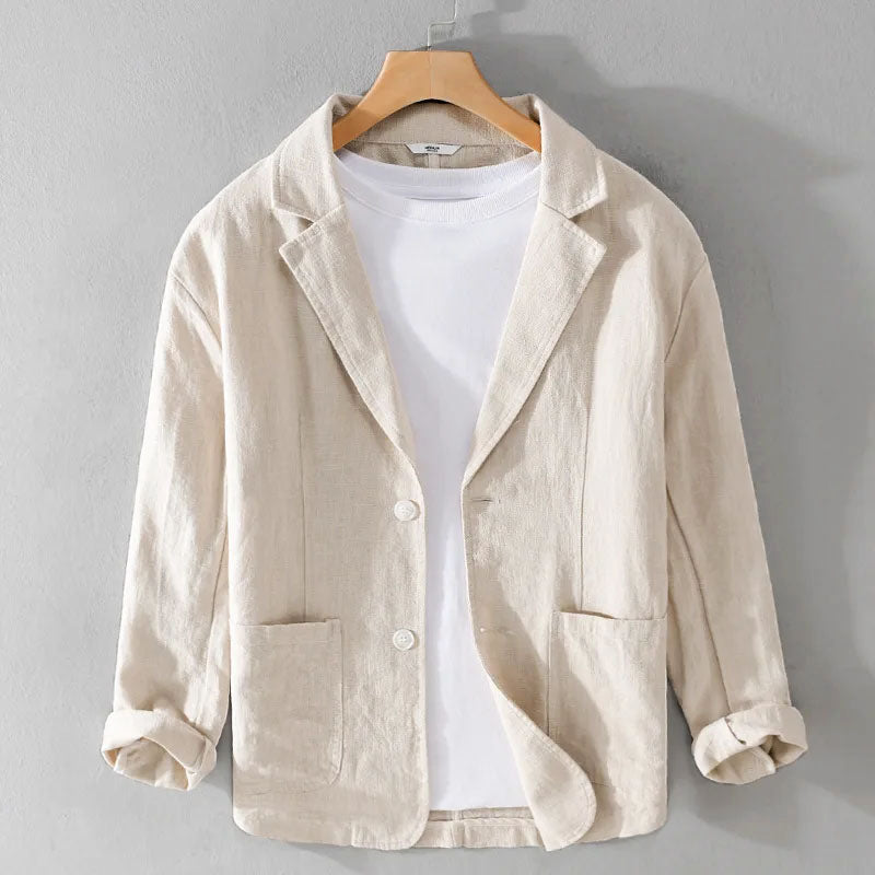 Men's Linen Blazer, Relaxed Tailored Cut | Notch Lapels, Patch Pockets | Beige, Brown, Gray, Blue or Black | S–XXL