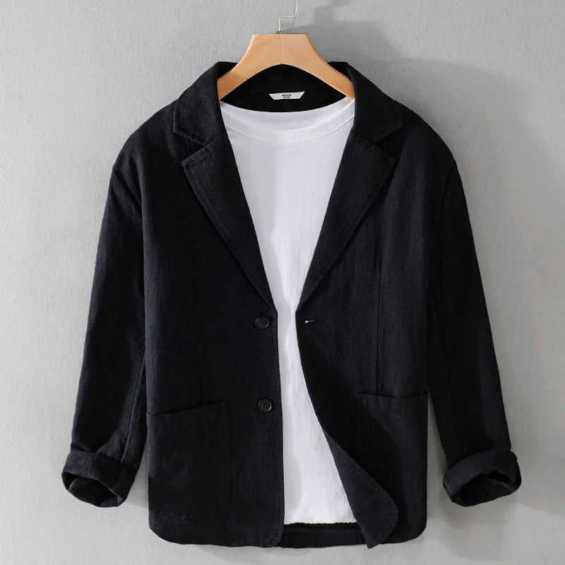 Men's Linen Blazer, Relaxed Tailored Cut | Notch Lapels, Patch Pockets | Beige, Brown, Gray, Blue or Black | S–XXL