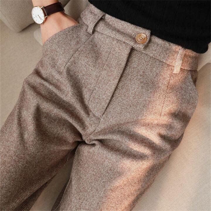 Denna Mens Herringbone Pleated Pants in Brown