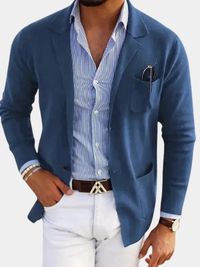 Devin | Mens Knit Blazer with Notched Lapel | Button Closure, Front Pockets | Blue, Beige, Gray and More S-4XL
