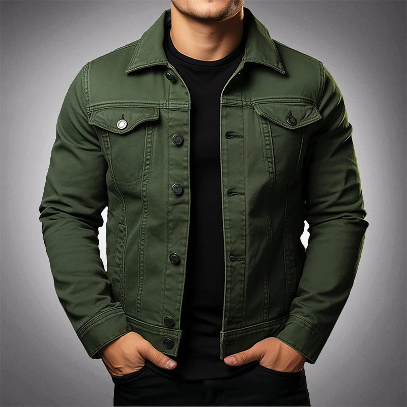 Men's Denim Jacket in Premium Cotton | Multi-Pocket, Button-Front | Green, Black, White or Blue | Sizes S–XXL