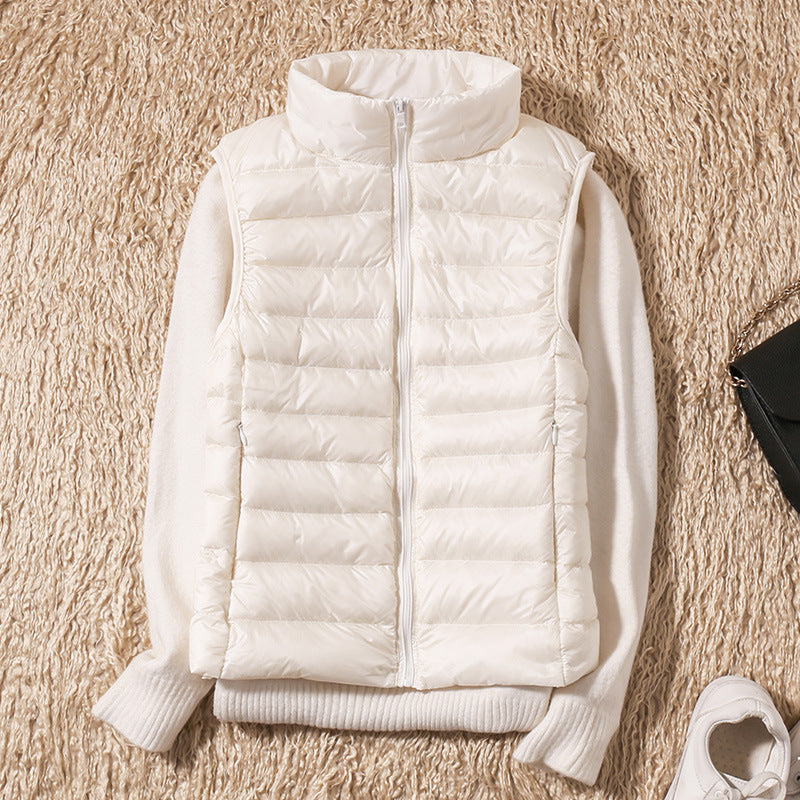Erika Womens Padded Vest with Stand Collar and Zip Front in White