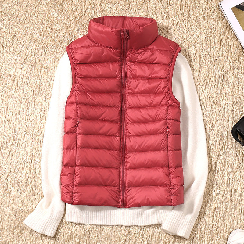 Erika Womens Padded Vest with Stand Collar and Zip Front in Red