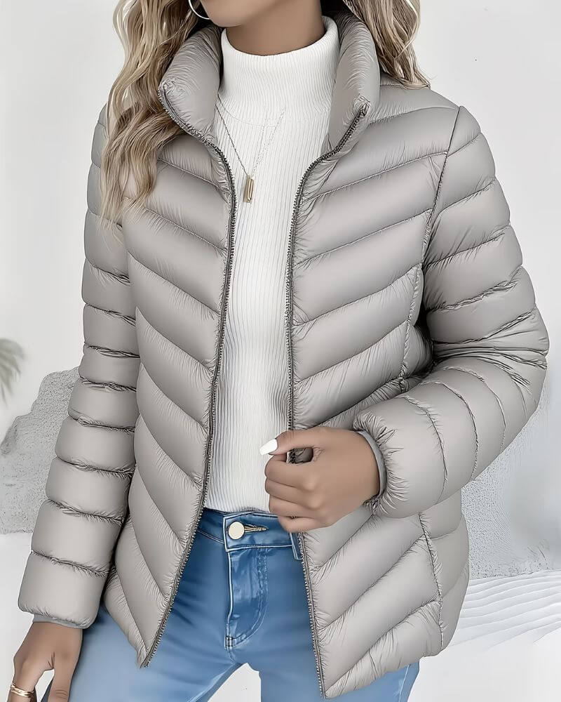 Jessica Womens Lightweight Puffer Jacket with Stand Collar in Gray
