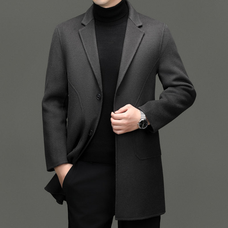 Men's Wool Coat, Tailored Single-Breasted | Refined Lapel, Subtle Pocket Details | Khaki, Black or Gray | S–XXL
