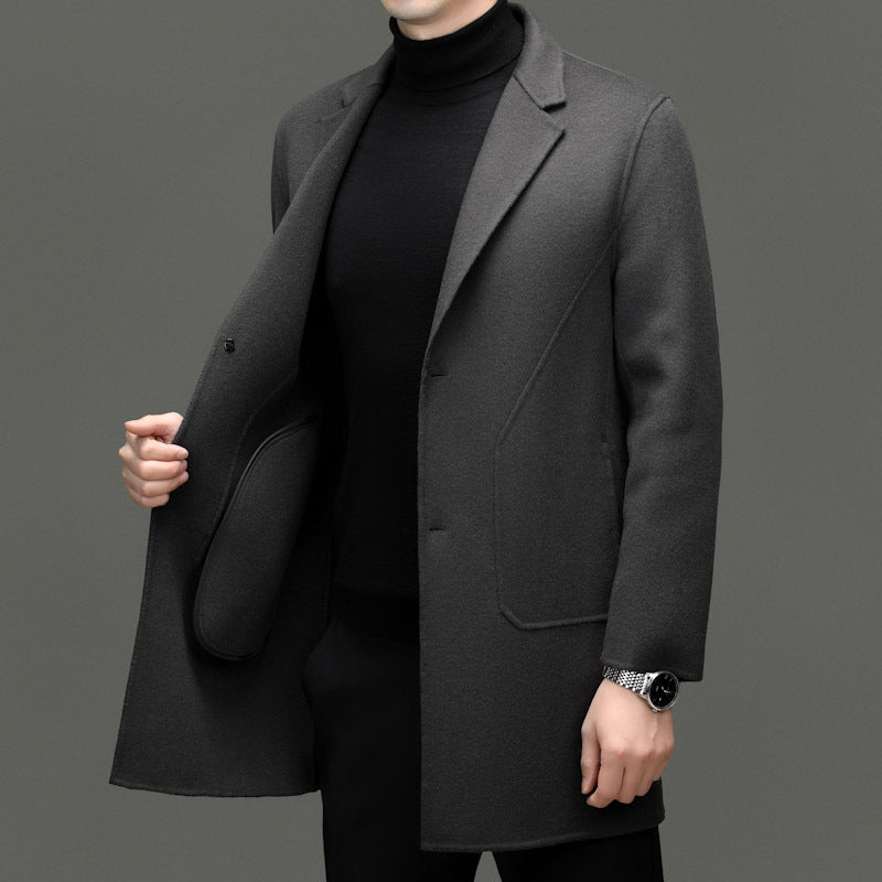 Men's Wool Coat, Tailored Single-Breasted | Refined Lapel, Subtle Pocket Details | Khaki, Black or Gray | S–XXL
