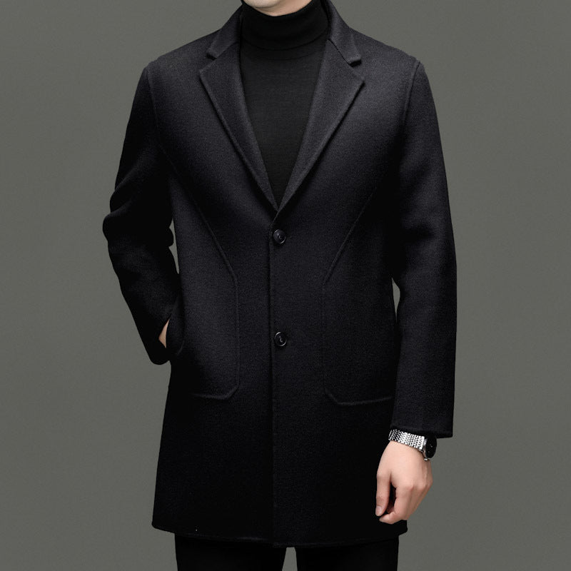 Men's Wool Coat, Tailored Single-Breasted | Refined Lapel, Subtle Pocket Details | Khaki, Black or Gray | S–XXL