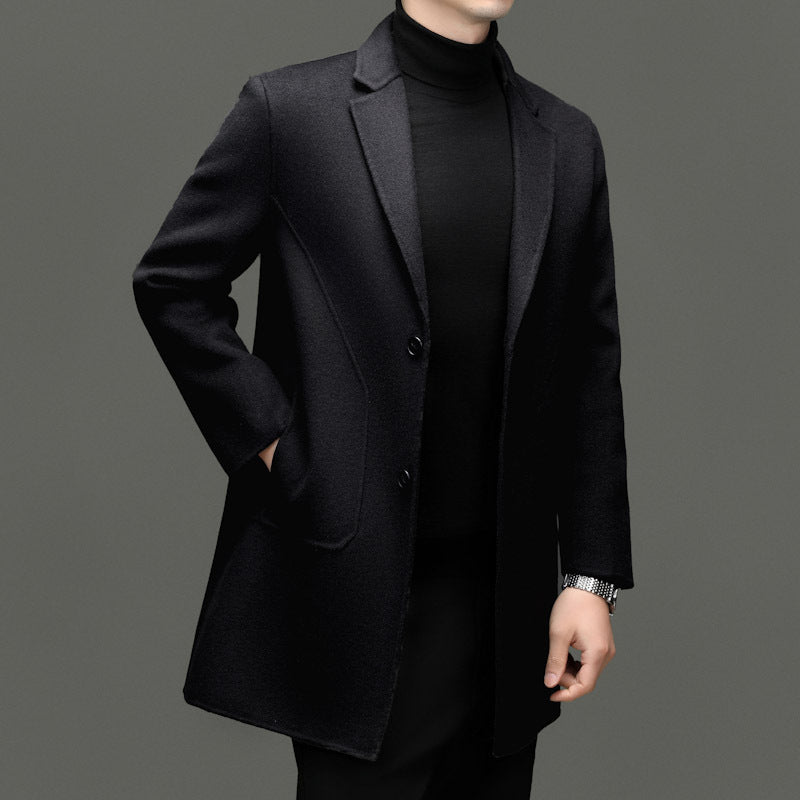 Men's Wool Coat, Tailored Single-Breasted | Refined Lapel, Subtle Pocket Details | Khaki, Black or Gray | S–XXL