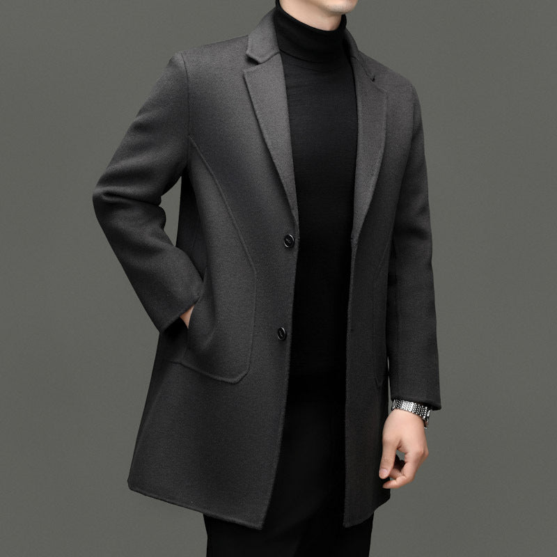 Men's Wool Coat, Tailored Single-Breasted | Refined Lapel, Subtle Pocket Details | Khaki, Black or Gray | S–XXL