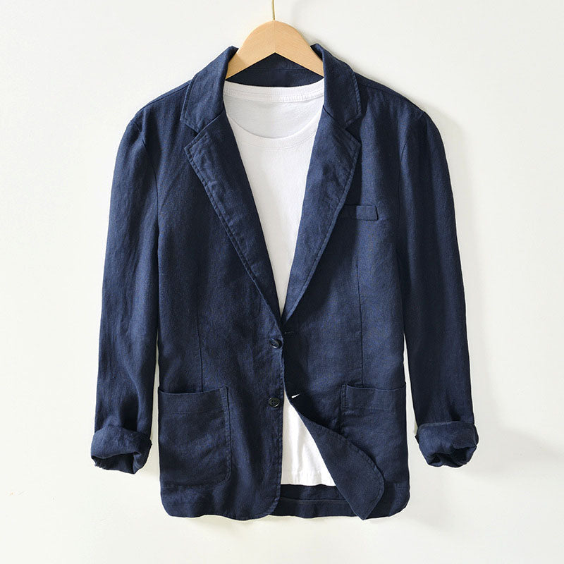 Men's Linen Blend Blazer, Unlined | Notch Lapel, Patch Pockets & Horn-Style Buttons | Beige, White, Gray or Blue