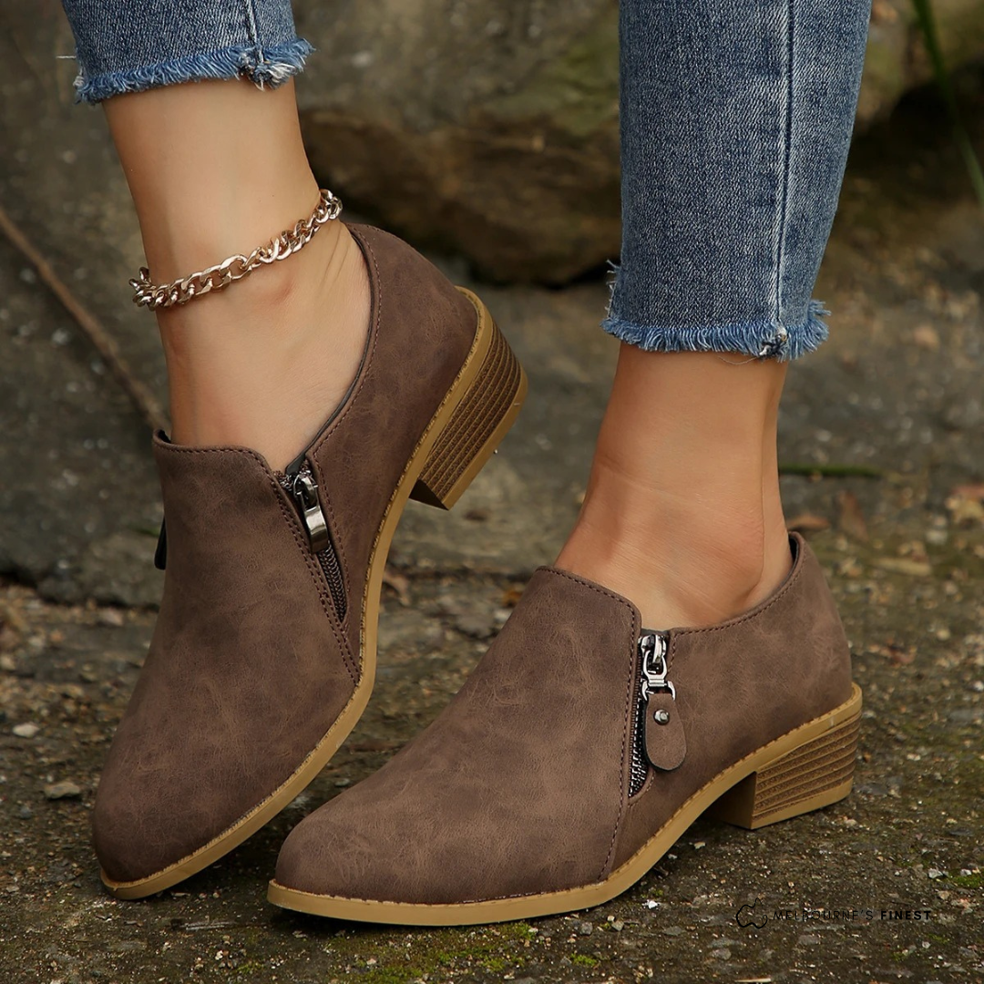 Bronte Womens Zip-Up Ankle Boots with Cushioned Footbed in Brown