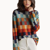 Kristi | Womens Patchwork Turtleneck Sweater | Soft Knit Blend, Relaxed Fit, High Neckline | Multicolor Patchwork XS-3XL