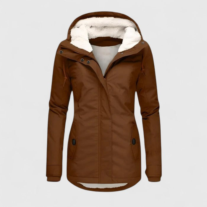 Margot Womens Winter Jacket with Adjustable Hood in Khaki