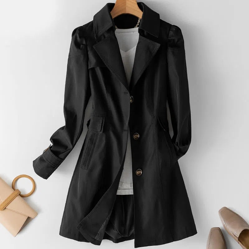 Véronique Womens Mid-Length Trench Coat with Belt in Black