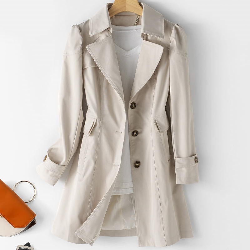Véronique Womens Mid-Length Trench Coat with Belt in White