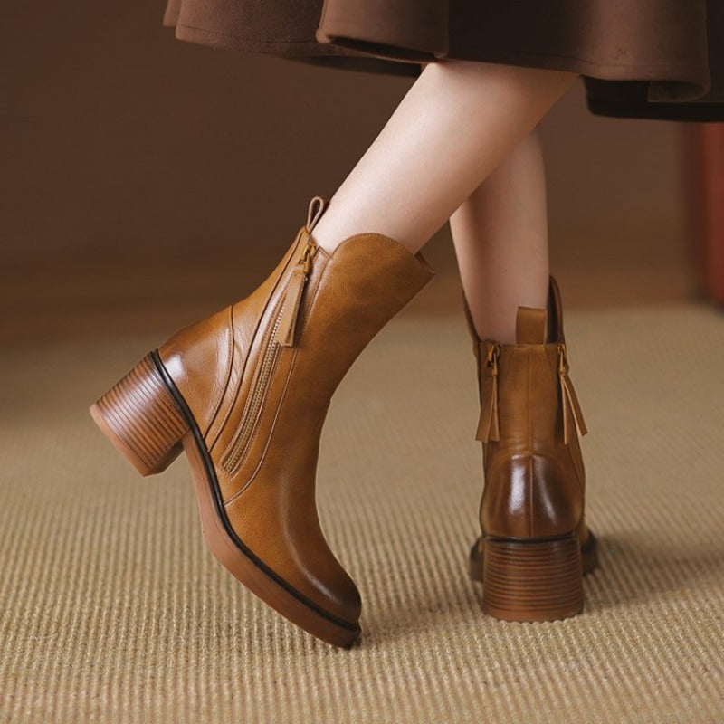 Selene Womens Leather Heeled Ankle Boots, 2 Inch Heel
