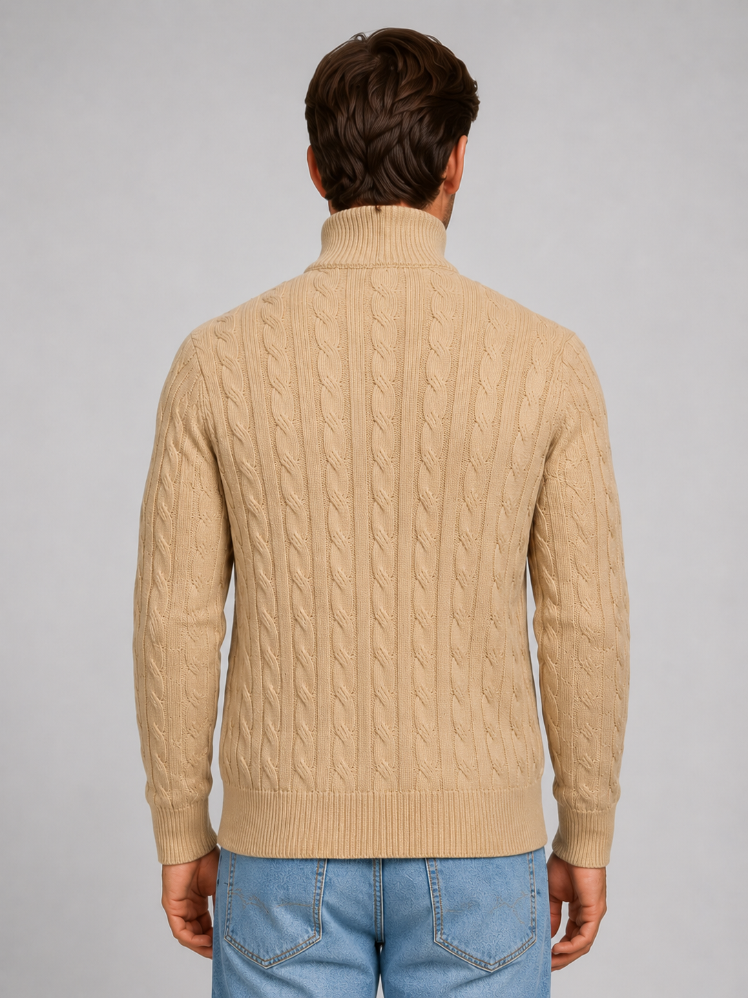 Shane Mens Cable Knit Quarter Zip Sweater with Funnel Neck