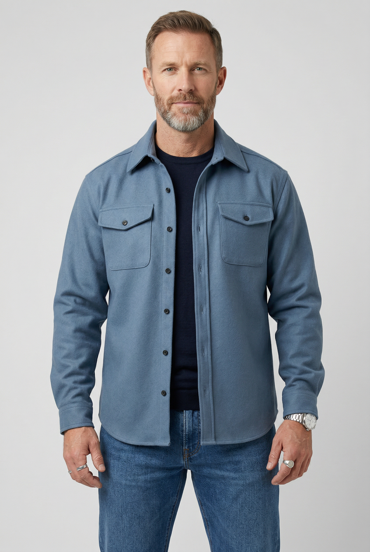 Jonathan Mens Button Up Overshirt Jacket with Chest Pockets in Light Blue