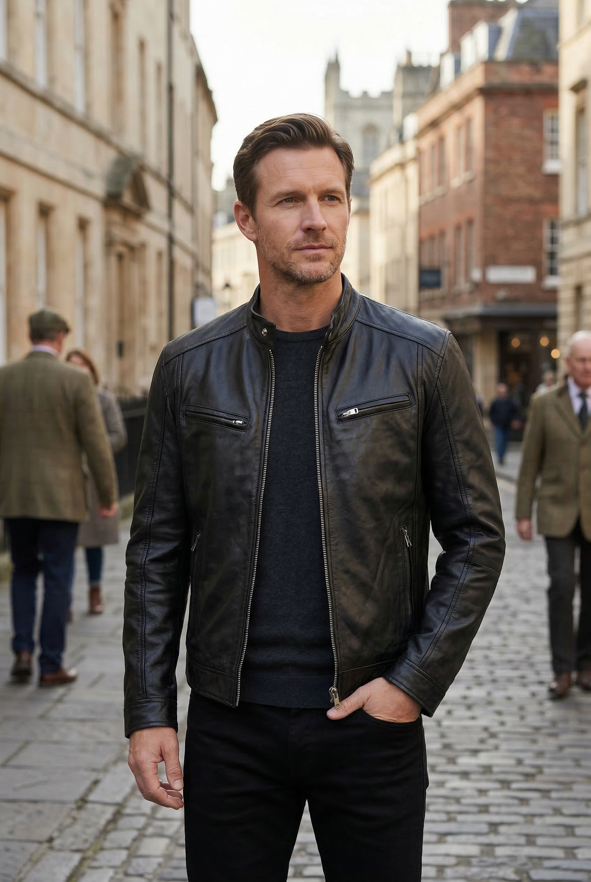 Casey Mens Leather Look Jacket with Zip Pockets