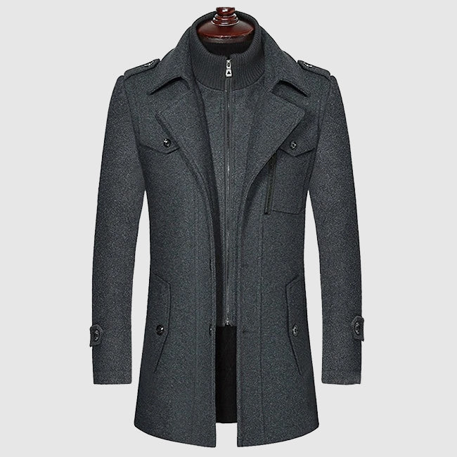 Men's Wool Blend Coat, Everyday Cut | Lapel Collar, Button Front, Side Pockets | Khaki, Black or Gray | S–XXL