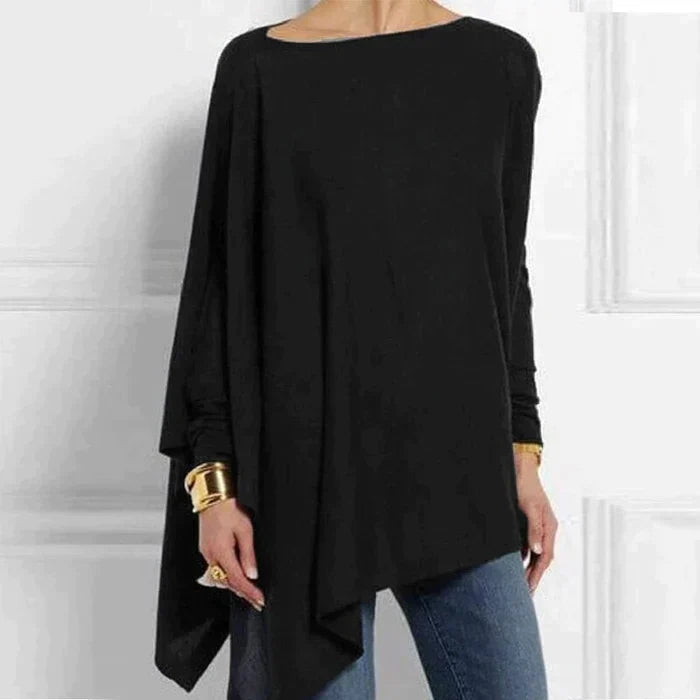 Rachel Womens Cotton Tunic Top with Asymmetrical Hem in Black