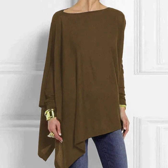 Rachel Womens Cotton Tunic Top with Asymmetrical Hem in Brown