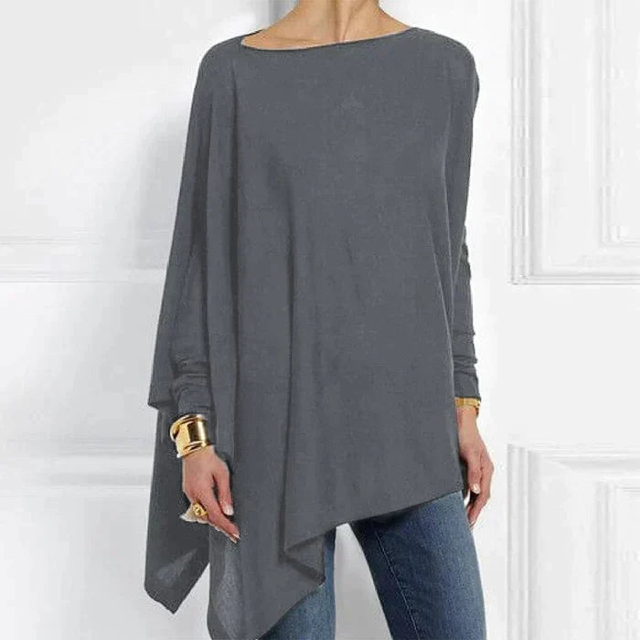 Rachel Womens Cotton Tunic Top with Asymmetrical Hem in Gray