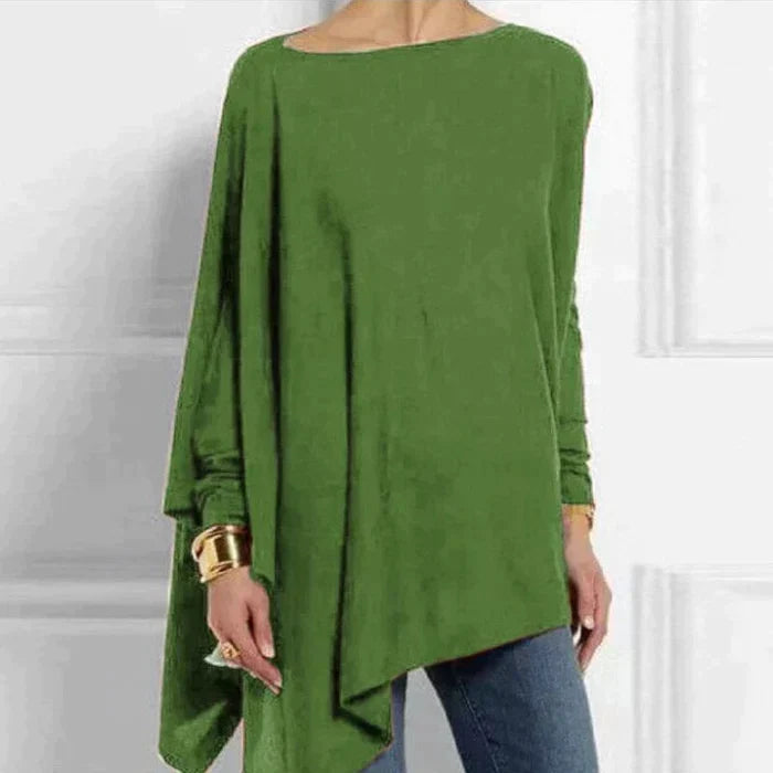 Rachel Womens Cotton Tunic Top with Asymmetrical Hem in Green