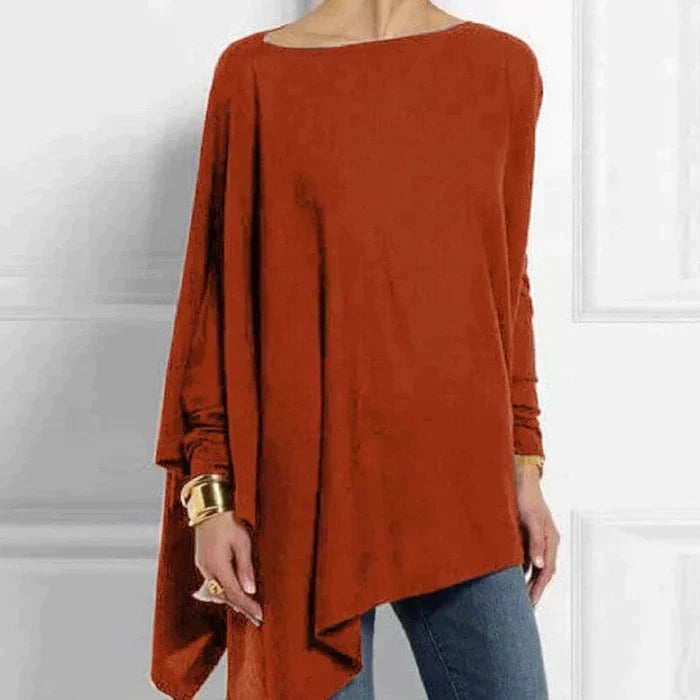 Rachel Womens Cotton Tunic Top with Asymmetrical Hem in Red