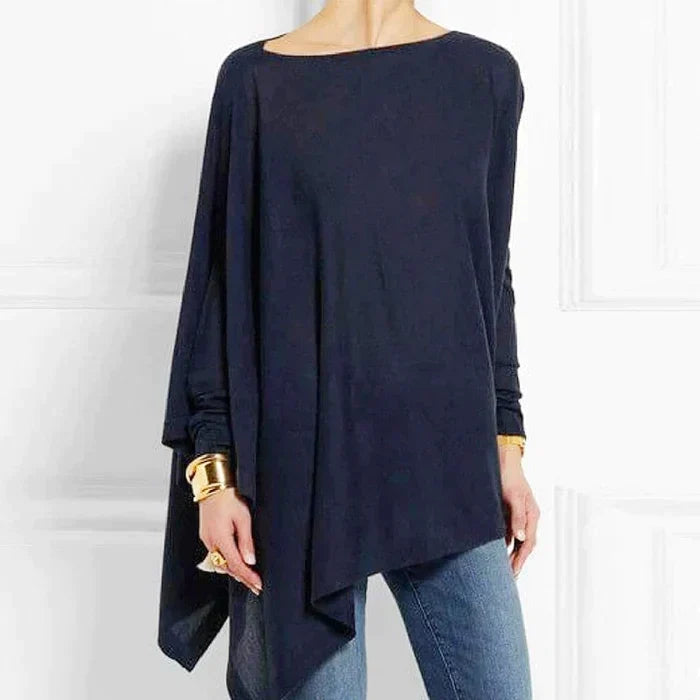 Rachel Womens Cotton Tunic Top with Asymmetrical Hem in Blue