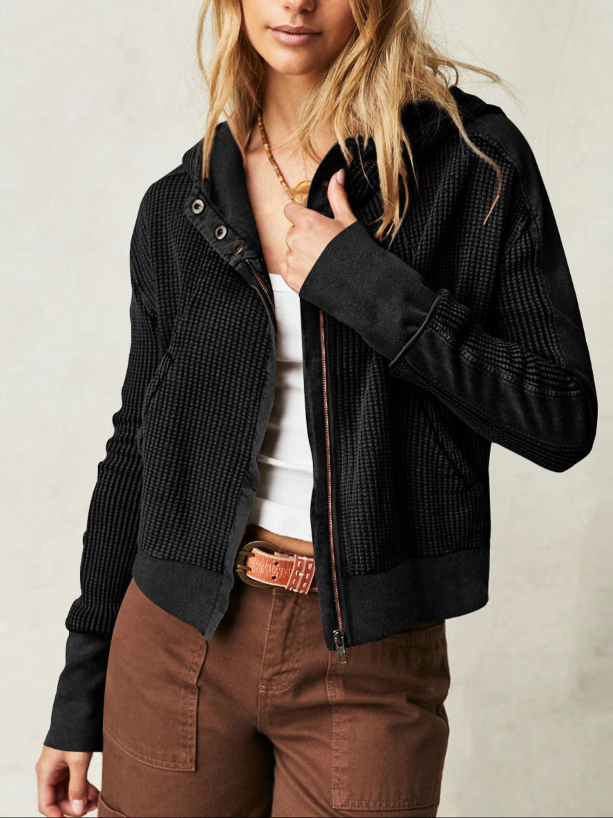Christina Womens Cropped Zip Hoodie in Waffle Cotton