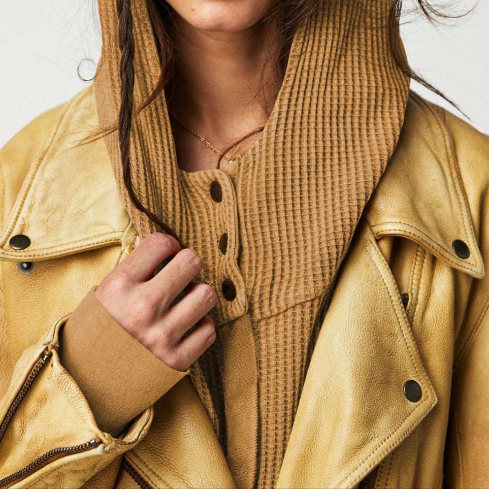 Christina Womens Cropped Zip Hoodie in Waffle Cotton