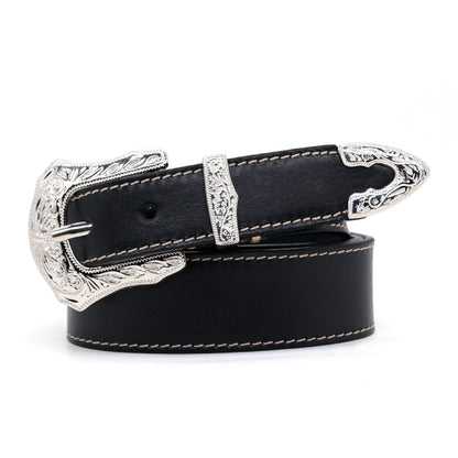 Artxin™ | Men’s Western Carved Cowhide Belt – Brass Buckle