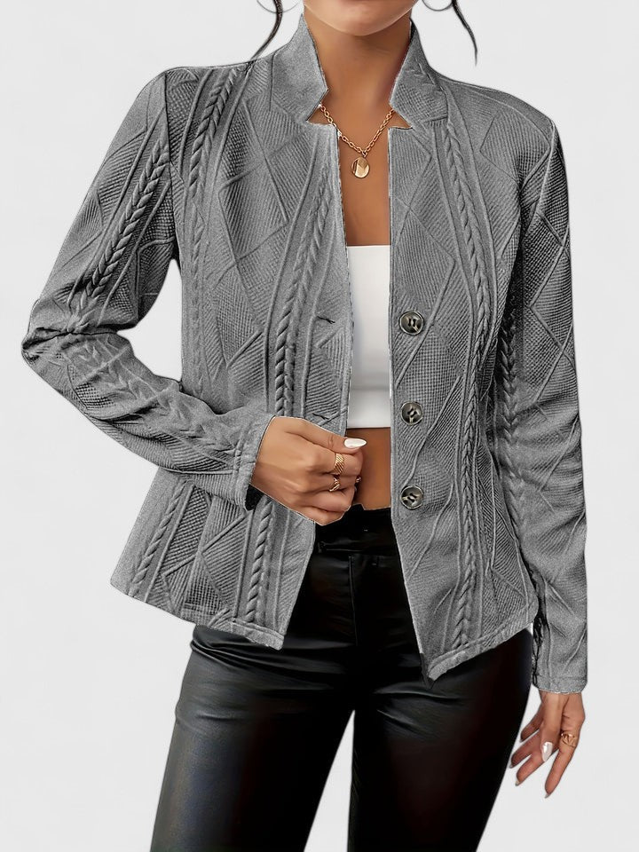 Maurelle Womens Textured Jacket with Stand Collar in Gray