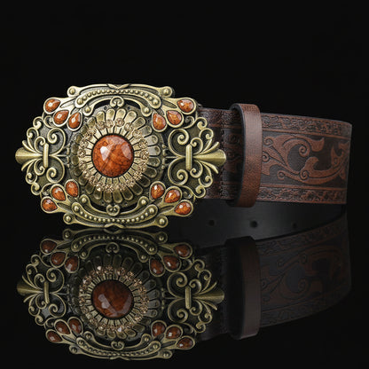 Euan™ | Men’s Retro Embossed PU Leather Belt – Ethnic Style