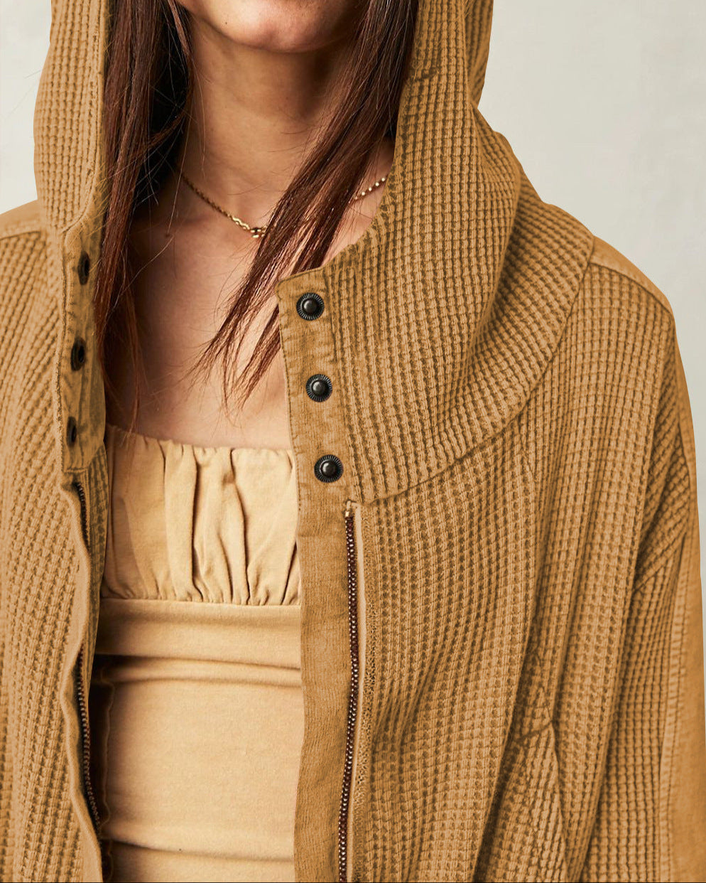 Christina Womens Cropped Zip Hoodie in Waffle Cotton