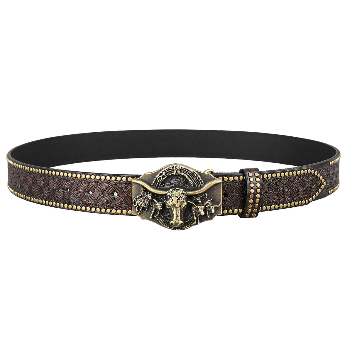 Larkin™ | Unisex Western Cowboy Belt – Bull Head Buckle