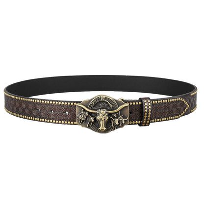 Larkin™ | Unisex Western Cowboy Belt – Bull Head Buckle