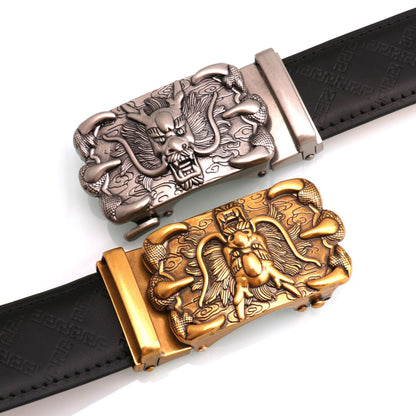 Errol™ | Men’s Dragon Engraved Cowhide Belt – Retro Automatic Buckle