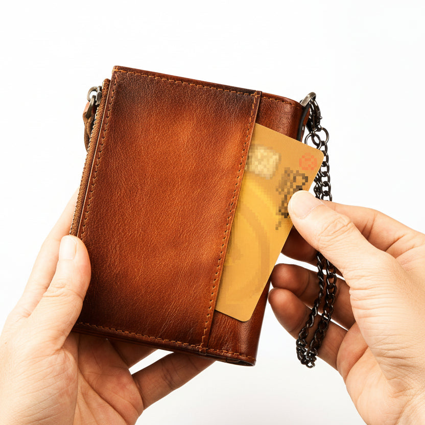 Mark™ | RFID Cowhide Leather Chain Wallet With Zipper