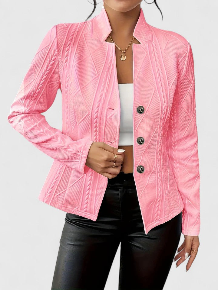 Maurelle Womens Textured Jacket with Stand Collar in Pink