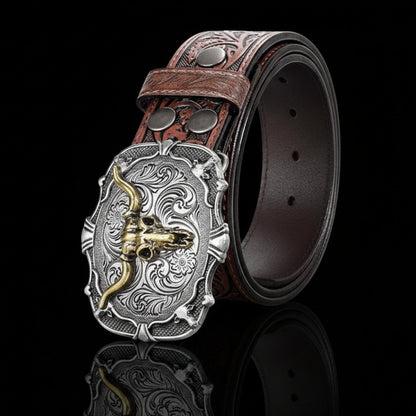 Virgil™ | Men’s Western Cowboy Leather Belt – Cow Head Buckle