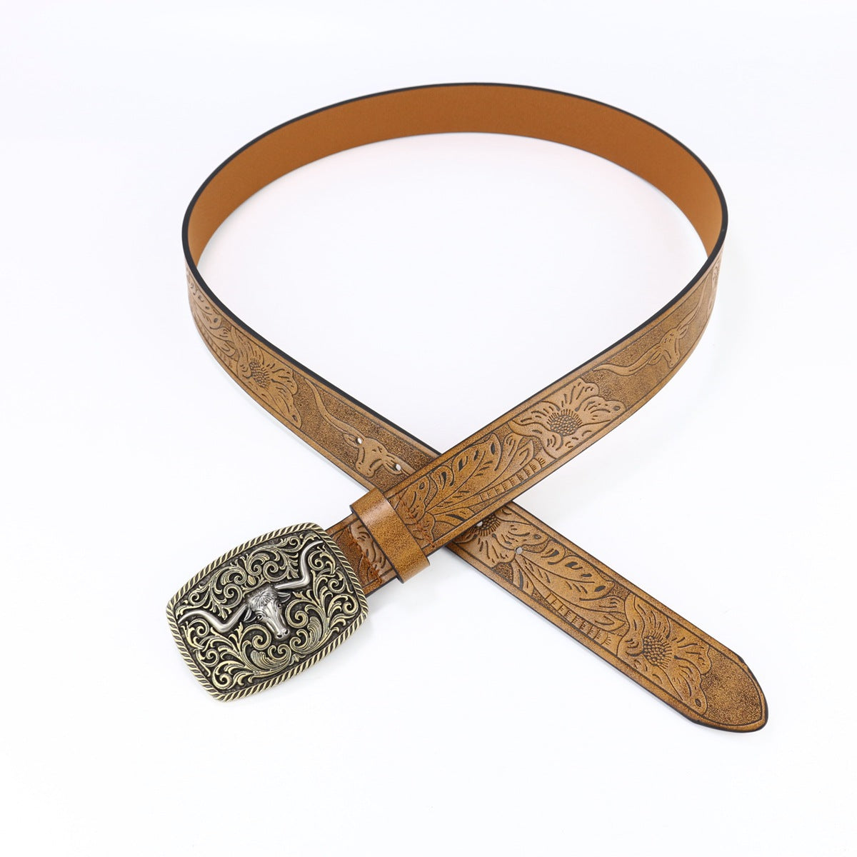 Jules™ | Unisex Western Denim Leather Belt – Large Plate Buckle